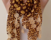 Mother's Day Gift - Brown and Golden - Silk - Chiffon with Golden Trim Edge - Polka Dots