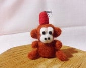 Needle Felted Monkey - 100% Merino Wool -  needle felt monkey with a hat