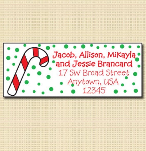 Candy Cane Address Labels, Christmas Stickers, Holiday Return Address Labels, Personalized Address Labels, Envelope Seals