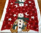 AdorableVintage Snowcat Snowman Christmas Hand Towel