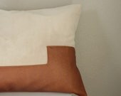 Equestrian-Inspired Pillow Cover in Faux Caramel Leather and Latte Colored Suede--12 x 18 inch