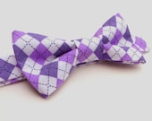 Boys Bow Tie- Purple Argyle - Sizes newborn-adult