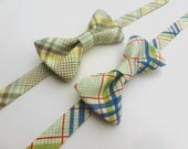 Boys Plaid Bow Tie- Taupe and Yellow or Red, Blue and Green - Sizes newborn-adult