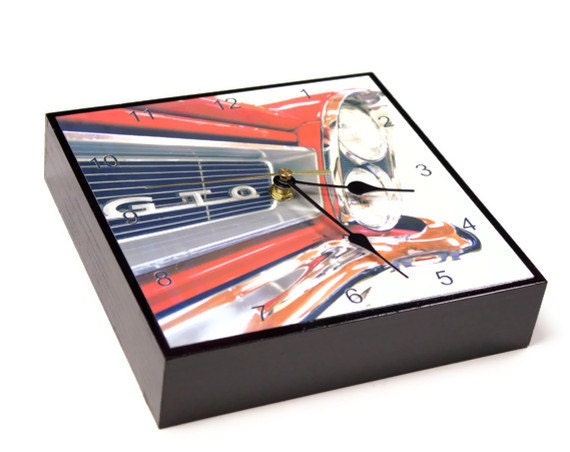 Car Clock, GTO Wall or Desk Clock, Red Classic Car Gift for Dad, Man Cave Decor