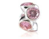 Large October Birthstone European Charm Bead Sterling Silver Pink Cubic Zirconia Stones Fits European Bead Bracelets