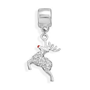 Christmas Rudolph Reindeer w/ CZs Sterling Silver European Charm Bead