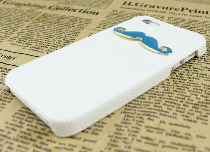 Blue moustache And White  Hard Skins Leather Case Cover for Apple iPhone5 Case, iPhone 5 Cover,iPhone 5 Case, iPhone 5g