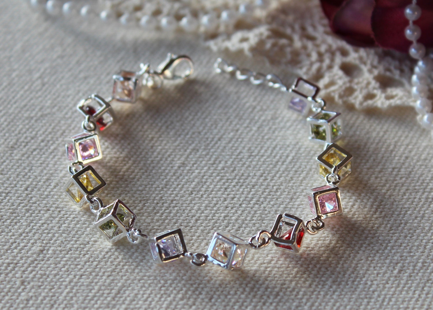 Sparkling Swarovski Crystal Cube Bracelet - Multi Color