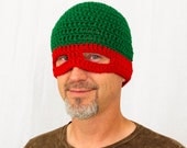 Teenage Mutant Ninja Turtles Mask Hat, Green Crochet Beanie, send color and size choice baby - adult
