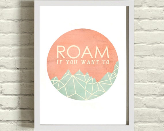 SALE free US shipping for a limited time / Typography graphic art print ROAM faceted mountain / geometric / design poster travel