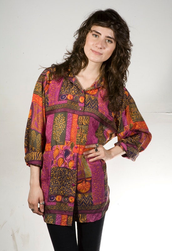baroque 90s SILK watercolor baroque oversize button down shirt