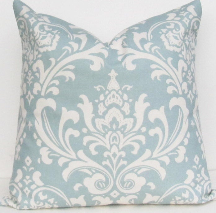 Damask blue Pillow Cover euro 24x24 inch ozborne village same fabric front and back FREE SHIP