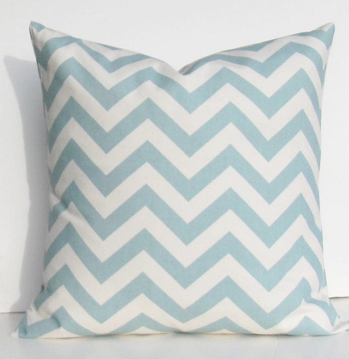 Pillow Cover Blue Natural Decorative Throw TWO 26x26 zigzag chevron village same fabric front / back FREE SHIP