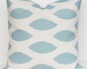 Decorative Throw Pillow Cover 18x18 ikat blue natural chipper village same fabric front / back FREE SHIP
