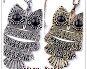 1Pc Silver/Bronze Tone Metal Big Eye Cute Owl Pendant Necklace -- Friendship Couple Lover Retro Necklace