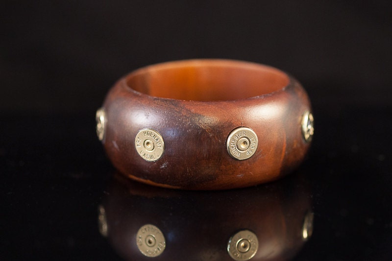Ammo Bullet Bang-el Bracelet "Wood You Dare"-  One of a kind, handmade wooden Colt 45 bullets and more