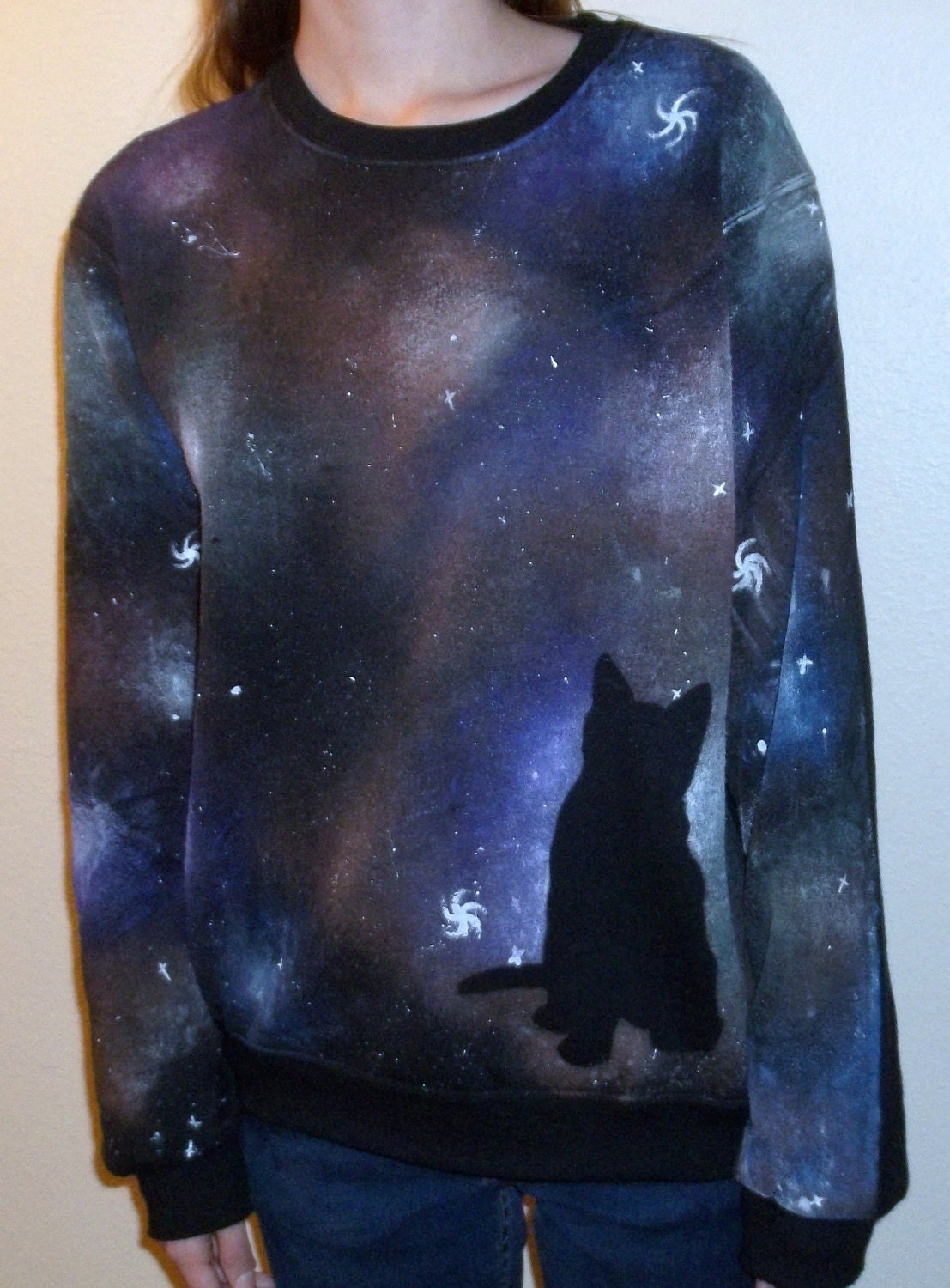 Multicolored Cat Galaxy Cosmos Sweater available in XL and XXL