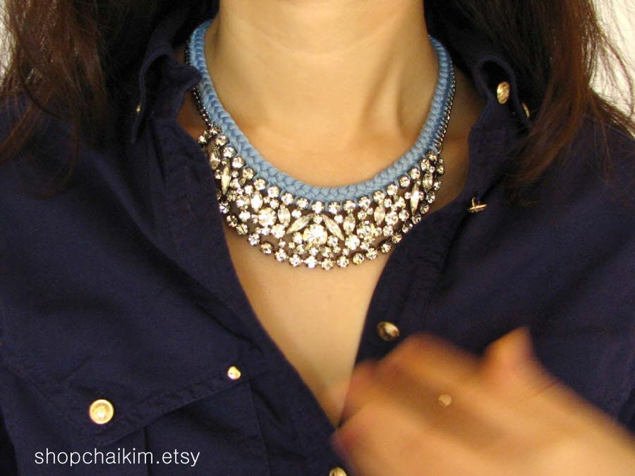 Crystal Statement Necklace-Sky blue -Shipping with tracking