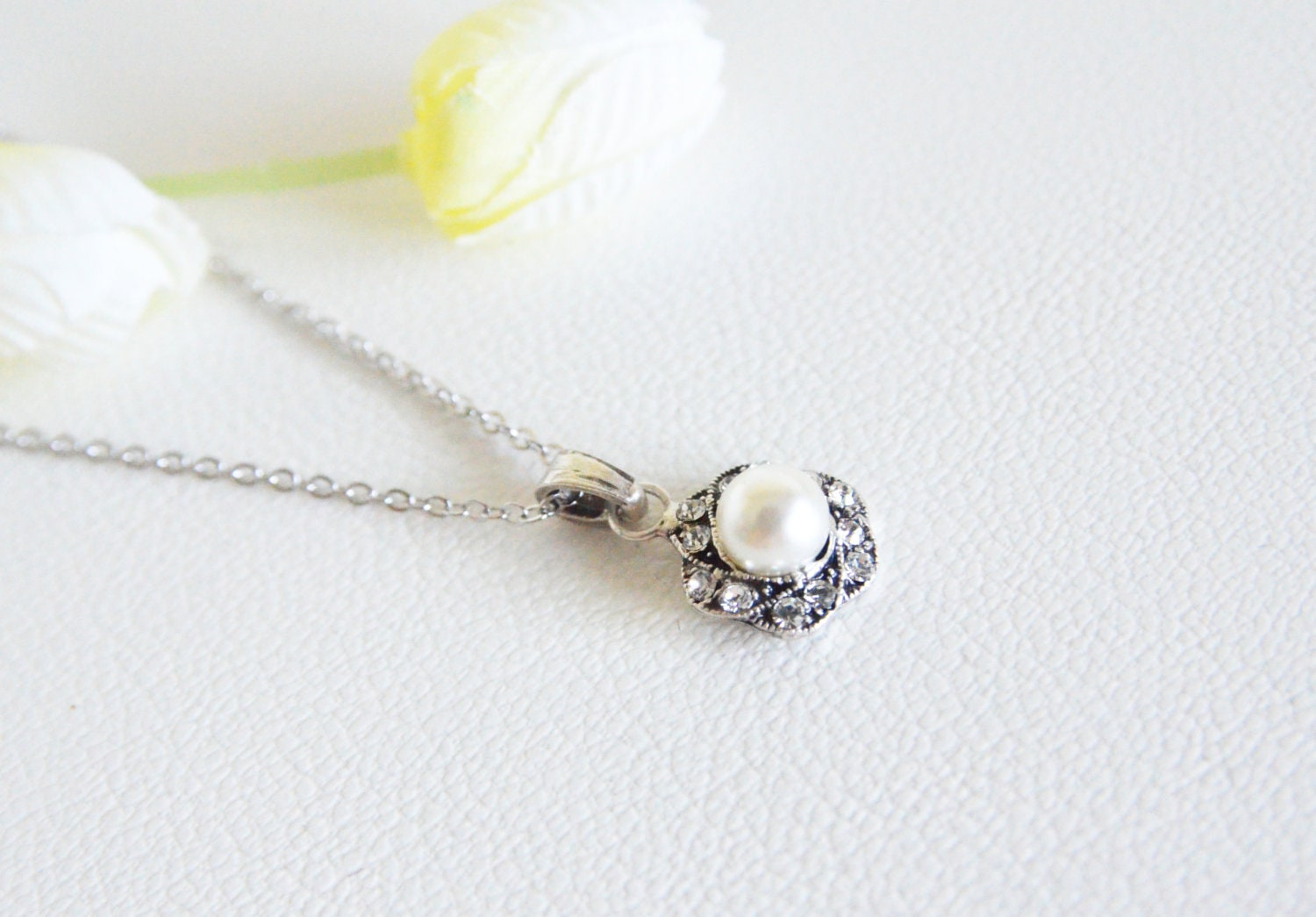 art deco clear crystal swarovski pearl rhinestone tibetan silver plated necklace wedding jewelry bridal jewelry bridesmaids jewelry gifts