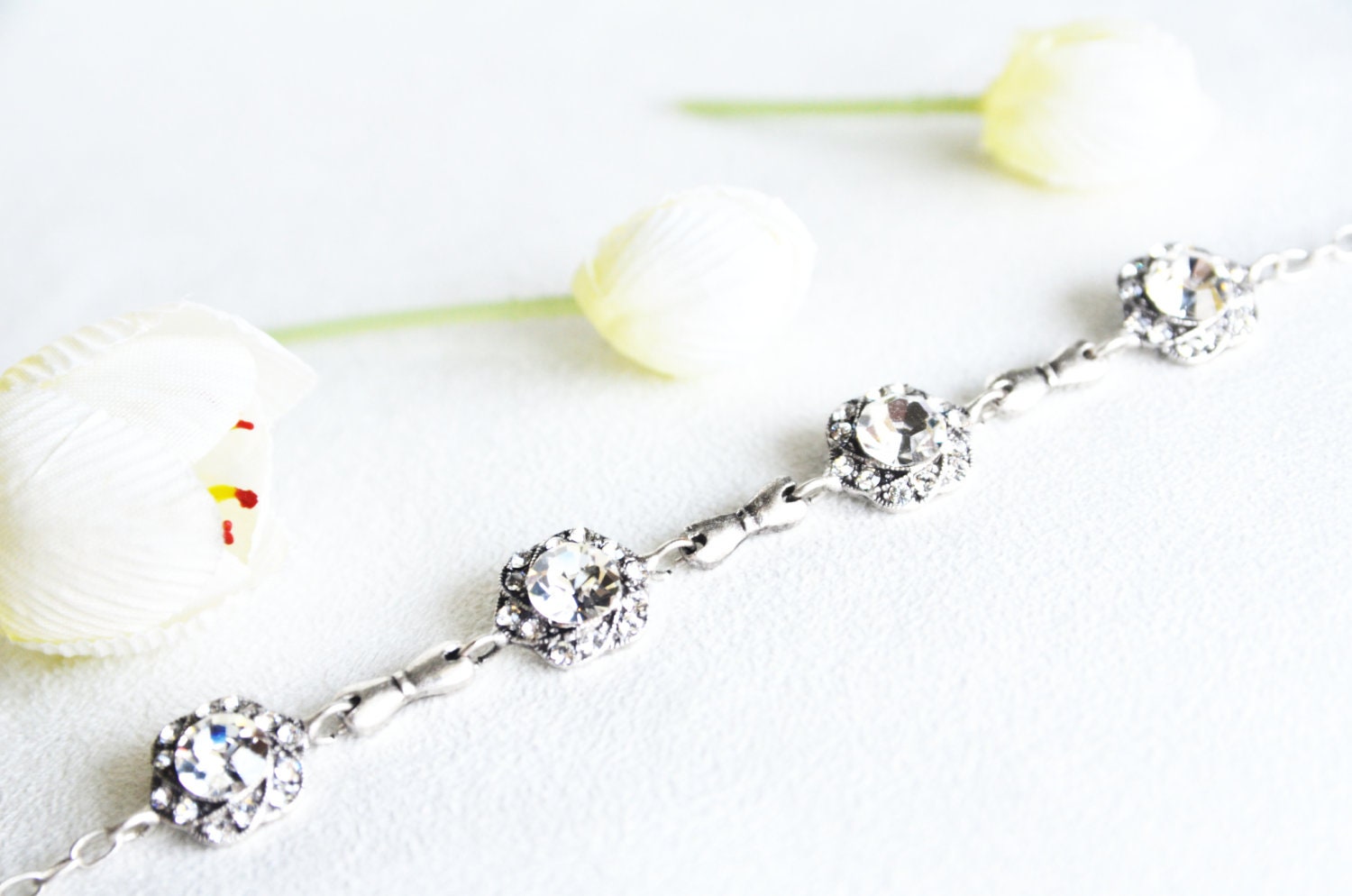 art deco clear crystal swarovski rhinestone tibetan silver plated adjustable bracelet wedding bridal jewelry bridesmaids jewelry set
