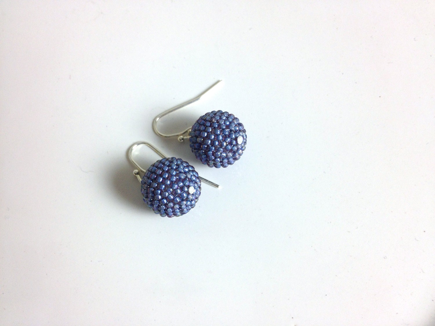 Blue Gray Beaded Bead Earrings