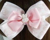 Big pink hearts bunny hair bow