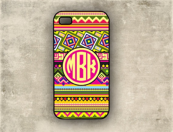 Aztec iPhone 4 case - Tribal, geometric pattern - preppy circle monogram Iphone cover 4s, silicone Iphone 5 case, plastic Iphone case (9887)