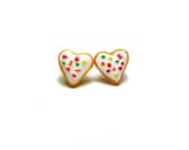 Heart Cookie Earstuds With Sprinkles, Miniature Food Jewelry, Food Earrings