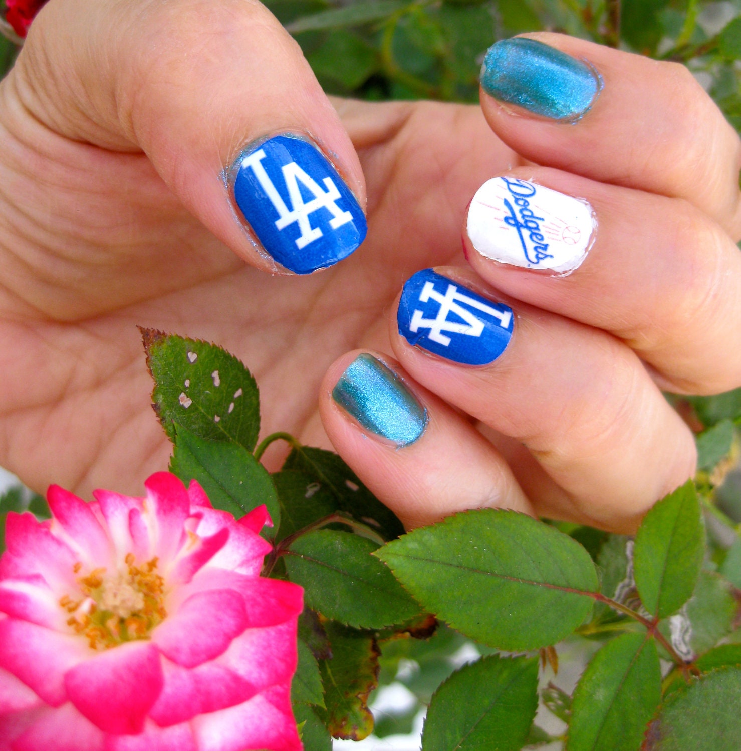 I LOVE LA Dodgers blue and white nail decals Hollywooooooood