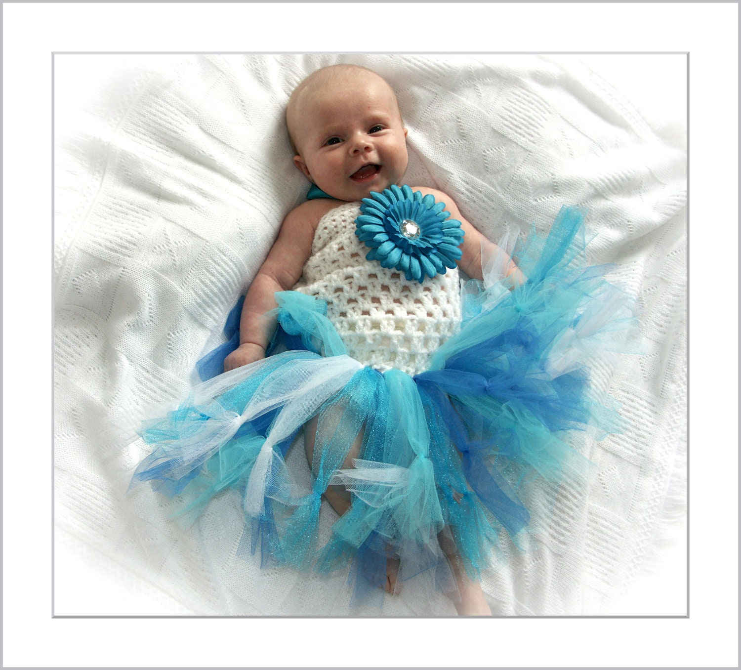 Crochet TuTu Dress in Shades of Blue. " Party Time" Style. 10% Sale on all Ready To Ship items