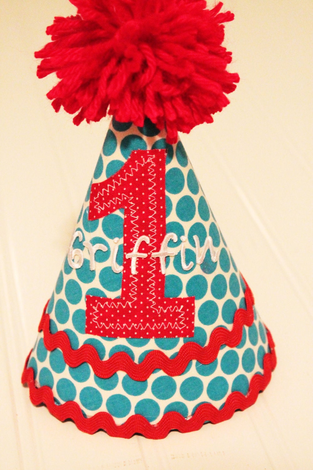 Personalized Aqua and Red Baby Boy Birthday Hat