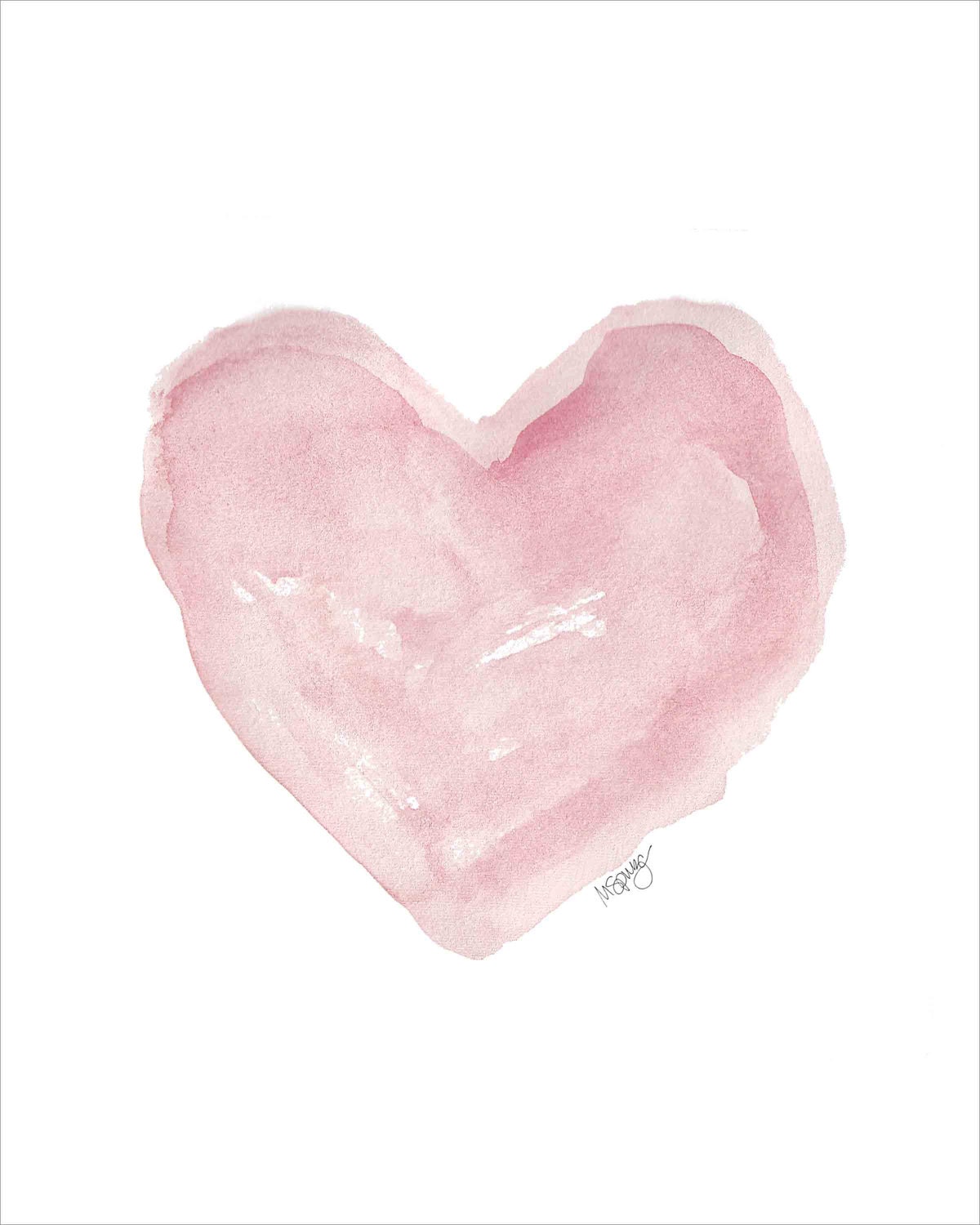 Pink Heart Art Watercolor Painting 8x10 Contemporary Love Inspirational Shabby Chic Style Cottage Style