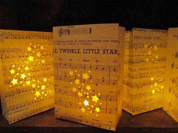 20 Twinkle Twinkle Little Star Luminarias, Star Wedding, Star Party, Completely Hand Fashioned from Vintage Sheet Music, Star Decor