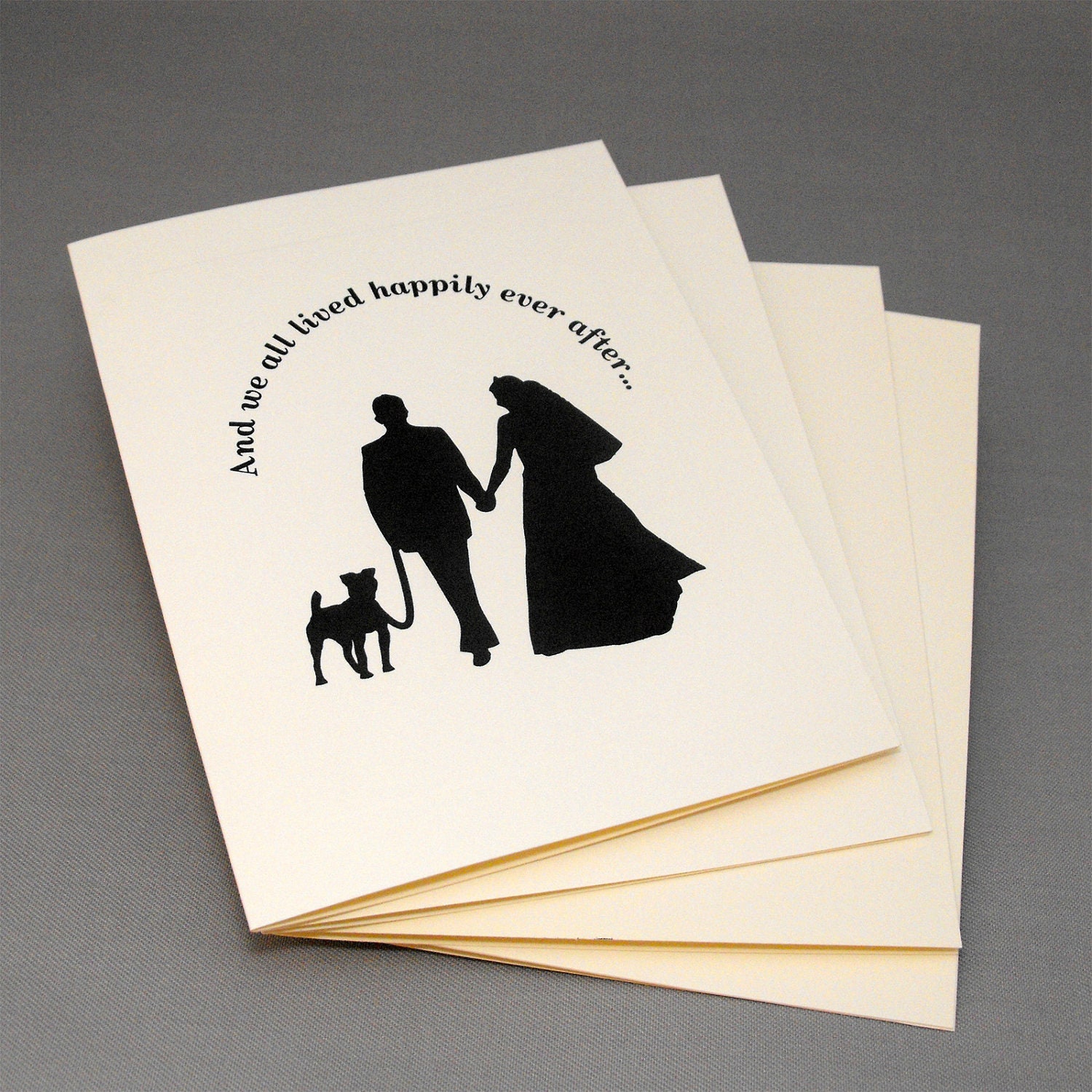 Dog Family Wedding Cards, Engagement or Wedding Thank You Cards 4 Pack
