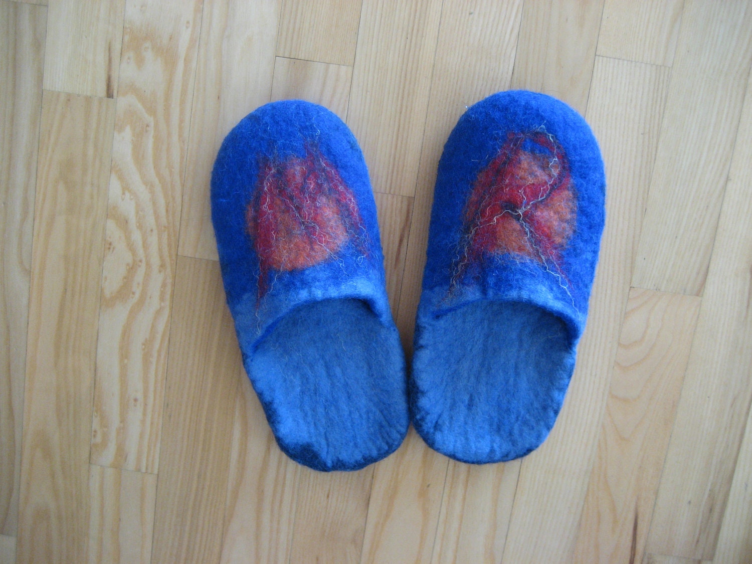 Felted personalized wool slippers, initials, open heel, low countered. Gift under 50. Custom order. For men, women, him, her