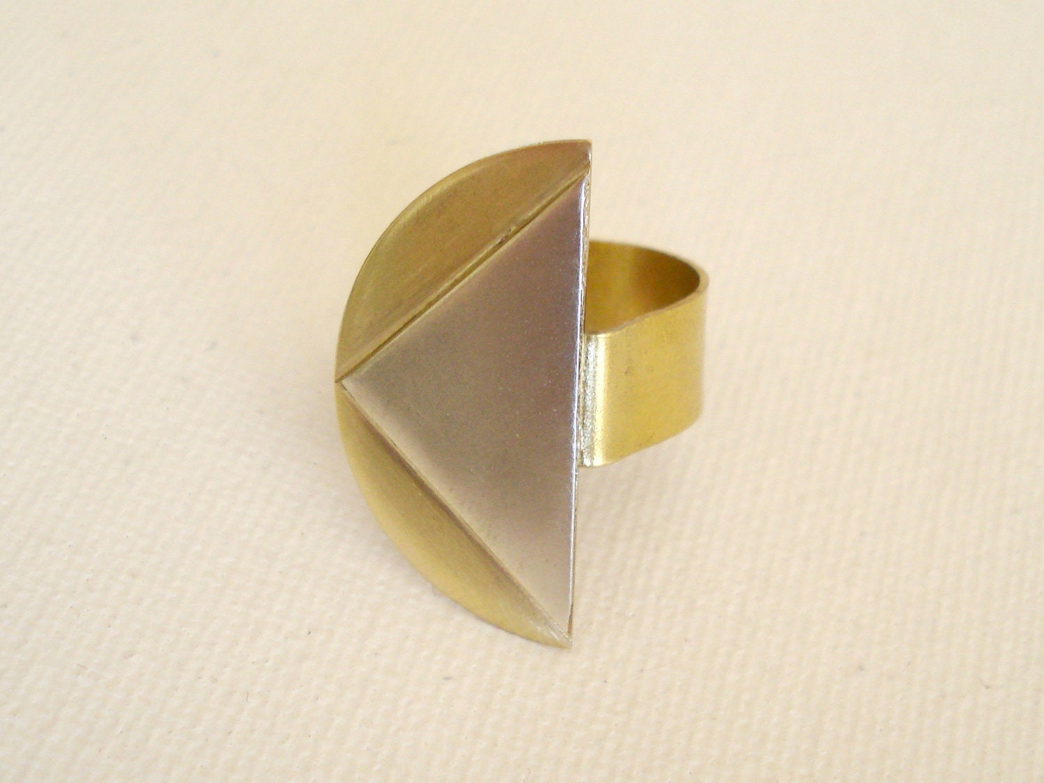 Mixed Metal Ring, Sterling Silver & Brass wide band adjustable Ring, Handmade Ring Metalwork