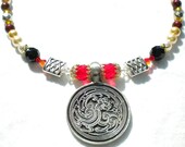 Celtic Dragon Necklace- Red and Black Fashion Necklace- Dragon Jewelry