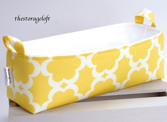 Long Diaper Caddy - Storage Bin Basket Container Organizer - Tarika Yellow Fabric