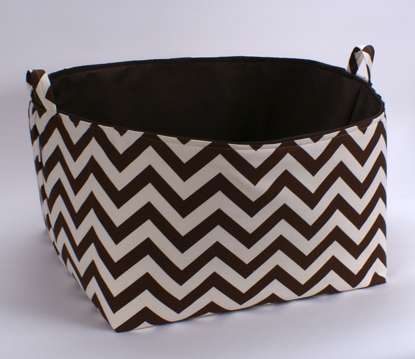 18"x18"x10" Storage Basket Laundry Toy Bin Storage Container - Brown and Cream Chevron Fabric