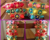 Fireworks II - Handwoven, diamante friendship bracelets embellished with aurora borealis crystals, star and spike studs