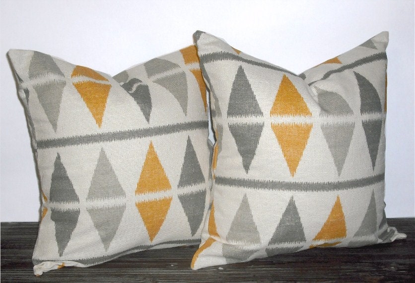 24 Inch Decorative Pillows Argyle Ikat Accent Pillows - 24 x 24 inch square - TWO PILLOW COVERS