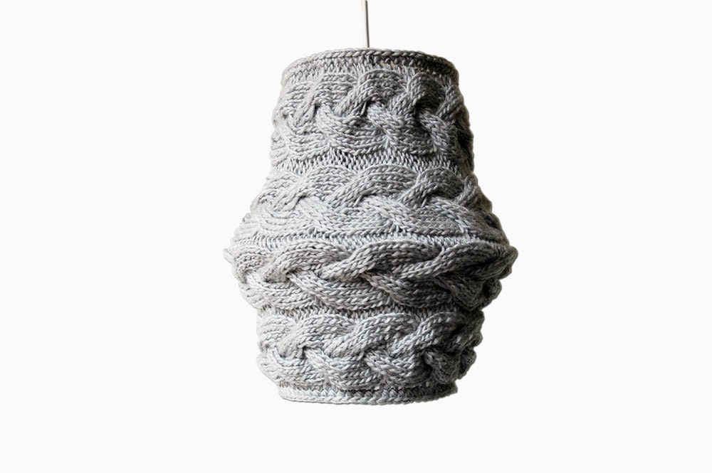 Cable Knit Lampshade LUUBA / Pendant Light  / Unique Knitted Home Decor  / Hanging Shade - Light Gray