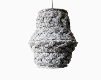 Cable Knit Lampshade LUUBA / Pendant Light  / Unique Knitted Home Decor  / Hanging Shade - Light Gray