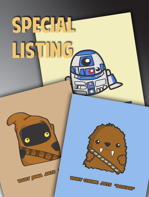 3 PRINTS Baby Jawa R2D2 and Chewbacca Nursery Art modern prints posters 11x14