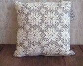 Linen Pillow with Vintage Filet Work Doily