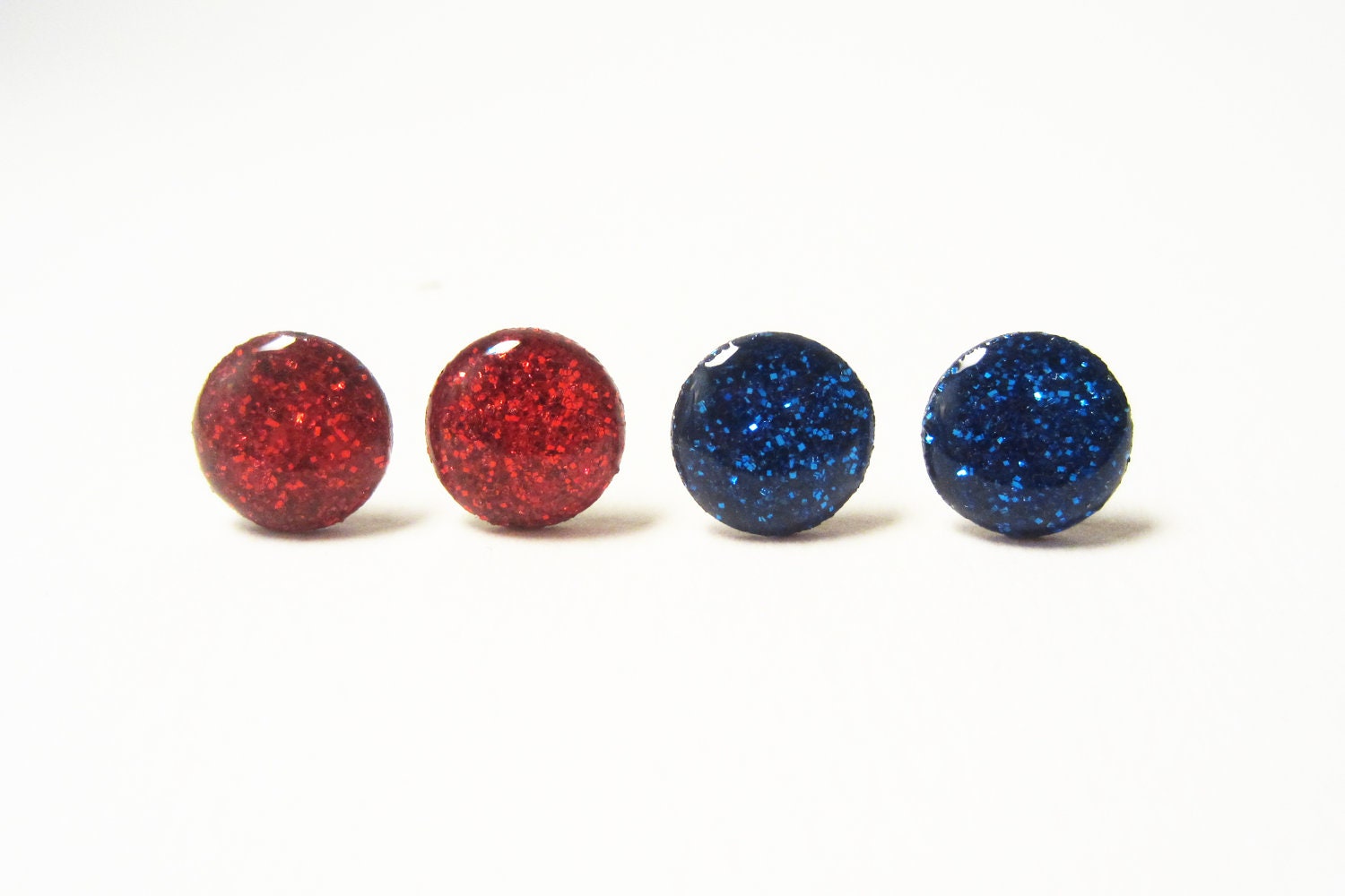 Post Earrings - Red Hot Water Earring Gift Set - 2 Pairs of Earrings - Blue Glitter Earrings - Red Stud Earrings