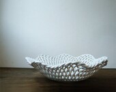 Vintage White Ceramic Basket Bowl,made in Italy