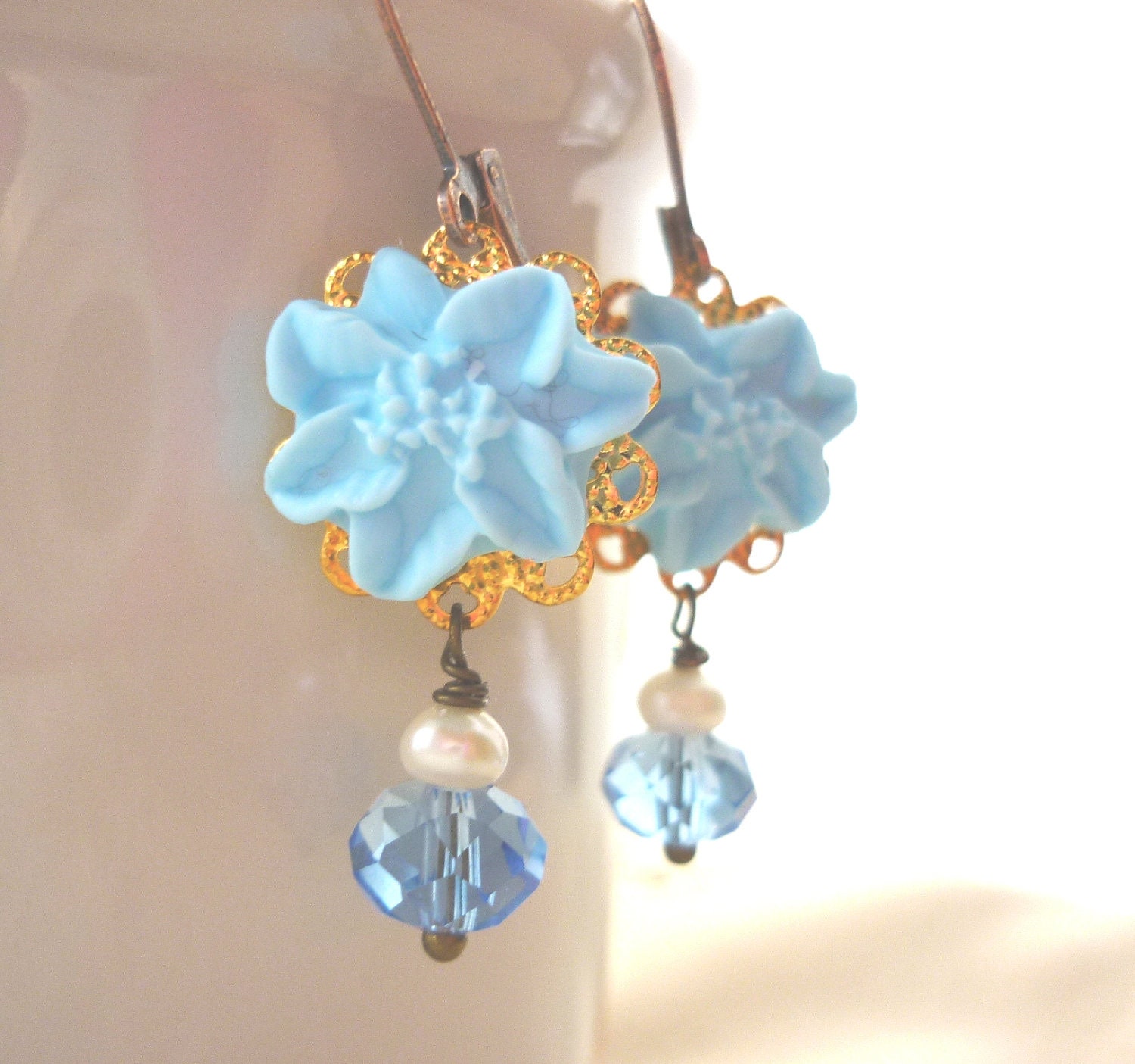 Something Blue Wedding Jewelry, Flower Earrings, Lilly in Tiffany Blue, Bridesmaid Gifts, Wedding Shabby Chic Rustic Weddings