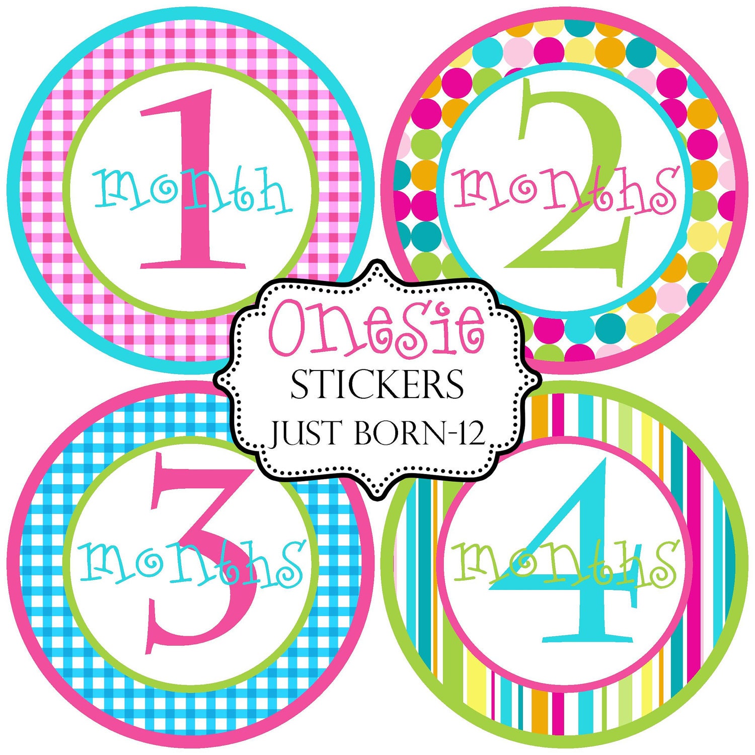 Monthly Onesie Stickers Baby Month Stickers Make Great Baby Shower Gifts..Bonus Just Born Sticker Included