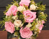 Wedding Bouquet Sample Sale, Pink Preserved Rose Bouquet, Pink and Ivory Rose Bouquet, Bridal Bouquet, Wedding Bouquet, Cottage Chic Bouquet